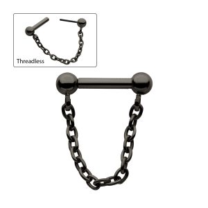 tipvdksptm60c1 Black PVD Titanium Dangle Chain on a One Side Threadless, One Side Fixed Bar with Ball ends