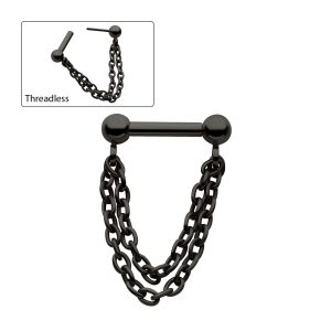 tipvdksptm60c2 Black PVD Titanium 2 Tier Chains on a One Side Threadless, One Side Fixed Bar with Ball ends