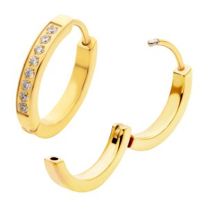 tisgrhn32gp2006 20g 24Kt Gold PVD Titanium Clear CZ Hinged Huggie Earrings