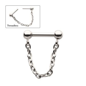 tisptm60c1 Solid Titanium Dangle Chain on a One Side Threadless, One Side Fixed Bar with Ball ends
