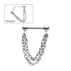 tisptm60c2 Solid Titanium 2 Tier Chains on a One Side Threadless, One Side Fixed Bar with Ball ends