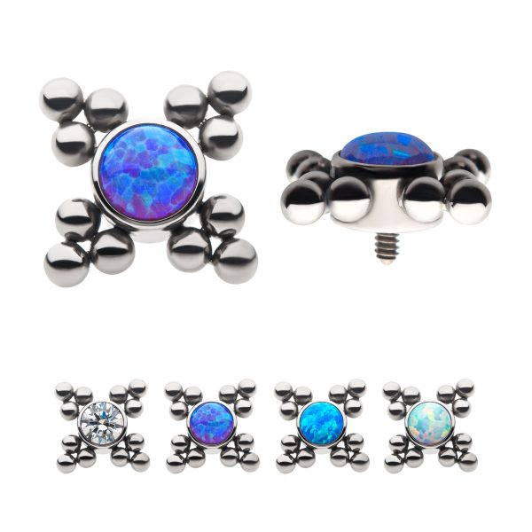 titdb2 Titanium Internally Threaded 12-Bead Bezel Round Opal/CZ Cluster Top