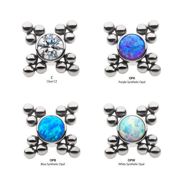 titdb2_a Titanium Internally Threaded 12-Bead Bezel Round Opal/CZ Cluster Top