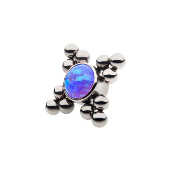 titdb2_b Titanium Internally Threaded 12-Bead Bezel Round Opal/CZ Cluster Top