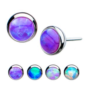 titlsblgm-opal Titanium Threadless Bezel Set Synthetic Opal Front Facing Top