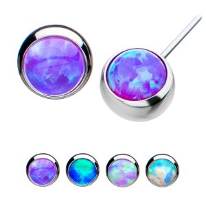 Titanium Threadless Bezel Set Synthetic Opal Side Facing Top