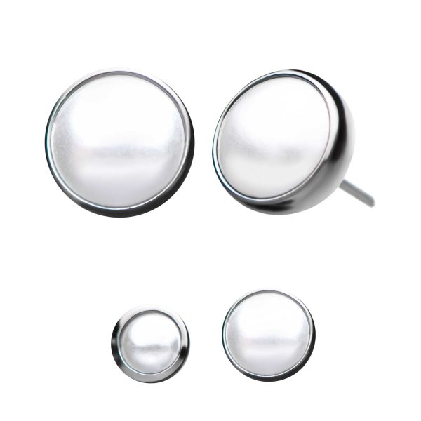 titlsblprl Titanium Threadless Bezel Set White Pearl Front Facing Top