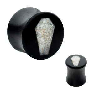 wpl1282 Coffin Crystal Quartz Inlay Black Wood Double Flare Plug | Sold as Pair