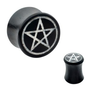 wpl1285 Pentagram Crystal Quartz Inlay Black Wood Double Flare Plug | Sold as Pair
