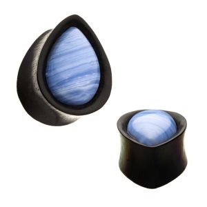 wpltb Arang Wood with Blue Lace Agate Stone Plugs | Sold as pair