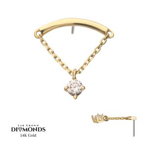 14klgdtls128 14Kt Yellow Gold Threadless Curved Bar Top with 4-Prong Lab-Grown Diamond Dangle
