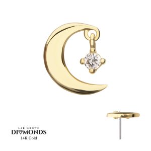 14klgdtls131 14Kt Yellow Gold Threadless Crescent Moon Top with Prong Set Lab-Grown Diamond Dangle