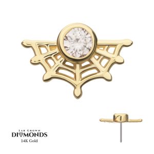 14klgdtls132 14Kt Yellow Gold Threadless Spiderweb Top with Bezel Lab-Grown Diamond