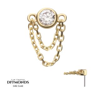 14klgdtls133 14Kt Yellow Gold Threadless Bezel Set Lab-Grown Diamond Top with 2 Tiered Chain Dangle
