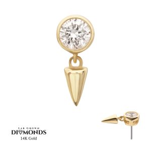 14klgdtlsmw641c 14Kt Gold Threadless Bezel Round Lab-Grown Diamond Top with Spike Dangle