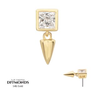 14klgdtlsmw642c 14Kt Gold Threadless Bezel Princess Cut Lab-Grown Diamond Top with Spike Dangle