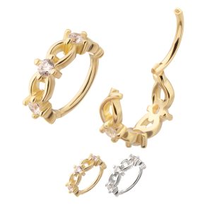 14ksgrhk36 14Kt Gold Braided Design Side Facing Hinged Segment Clicker with Prong Set Gem