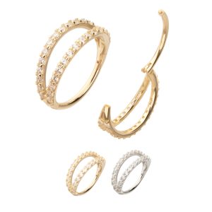 14ksgrhk38 14Kt Gold Double Hoop with CNC Set Full Gem Side Facing Hinged Segment Clicker