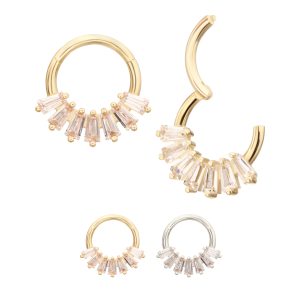 14ksgrhk40 14Kt Gold 7-Cluster Baguette Prong Gem Front Facing Hinged Segment Clicker