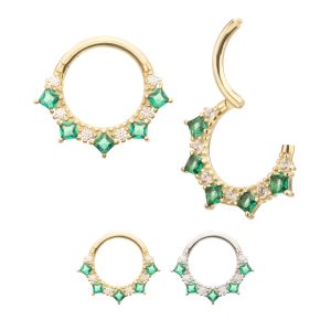 14ksgrhk42 14Kt Gold Alternating Round & Princess Cut Prong Set Gem Front Facing Hinged Segment Clicker