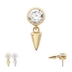 14ktlsmw641c 14Kt Gold Threadless Bezel Round Gem Top with Spike Dangle