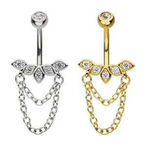 bnq-23902 5-Gem Petal with Dou Chain Dangle Navel