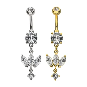 bnq-23907 Trio Marquise Gem with Floating Round Gem Dangle Navel