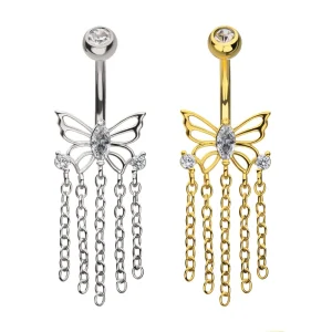 bnq-23910 Gem Butterfly with 5-Chain Dangle Navel