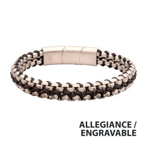 Matte Finish Stainless Steel Box Chain with Black Wax Cord Bracelet