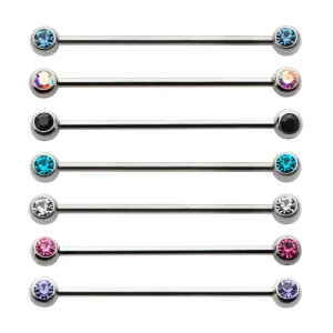 bs49252 14g 1 3/8" Industrial Barbell with 5mm gem ends