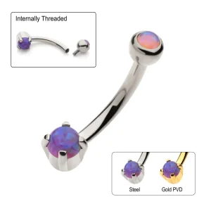 csi6152prgn-ao Internally Threaded with 3mm Bezel Set Purple Opal Curved Barbell