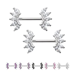np23902-pr Prong Set Marquise Gem Fan Nipple Barbell | Sold as pair