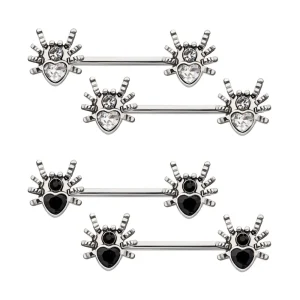 np23903-45pr Round & Heart Gem Spider Nipple Barbell | Sold as pair