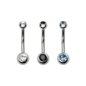 ns4252-1 14g 3/8" Navel with clear gem.