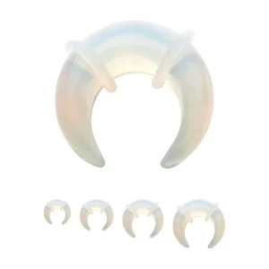 Opalite Stone Crescent Pincher Taper with Clear O-rings