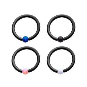 rt431opal Black Plated Captive Bead Rings Synthetic Opal Bead