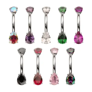 tibnt434-jp_1 Titanium Internally Threaded Double Prong Set Teardrop Gem Fixed Bottom Navel