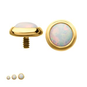 tigptd3430 24Kt Gold PVD Titanium Internally Threaded Low Profile Bezel Set Synthetic Opal Dermal Top