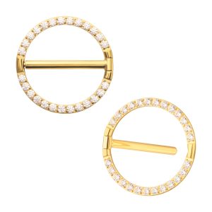 tip24knpr1145c 24Kt Gold PVD Titanium CNC Set Gem Nipple Clicker Ring | Sold by piece