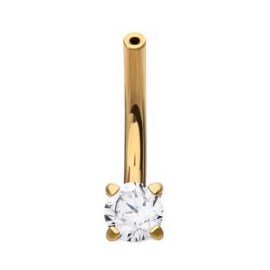 tip24ktlsc5361c 24Kt Gold PVD Titanium Threadless Prong Set CZ Fixed Bottom Curved Barbell