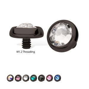 tipvdktd2430 14g Black PVD PVD Titanium Internally Threaded Low Profile Bezel Set Swarovski Crystal Dermal Top