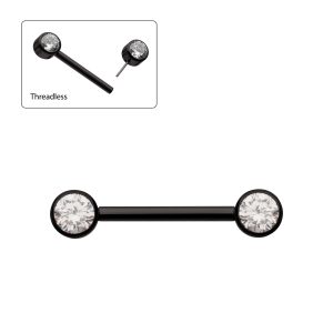 tipvdktlsnp244c-1.jpg Black PVD Titanium Threadless Bezel Set Gem End Nipple Barbell (One Side Fixed, One Side Threadless ) | Sold by piece
