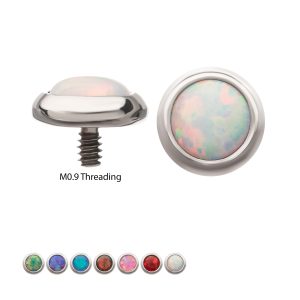 titd3630 16g Titanium Internally Threaded Low Profile Bezel Set Synthetic Opal Dermal Top