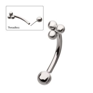 titlscv1061-1.jpg Titanium Tri-Bead Fixed Top with Threadless Bottom Curved Barbell