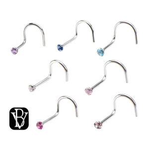 wgnc6 Solid 14Kt Nickel-Free White Gold Nose Screw with A 2mm Prong Set Gem Top