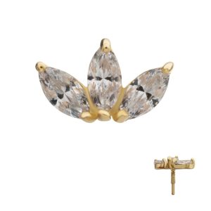 14Kt Yellow Gold M0.8 Internally Threaded Prong Set Triple Cluster Marquise Fan Top