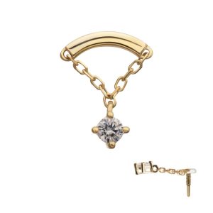 14Kt Yellow Gold M0.8 Internally Threaded Curved Bar Top with 4-Prong Gem Chain Dangle