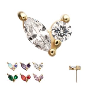 14Kt Yellow Gold Threadless Dual CZ Gem Harmony Top