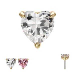 14Kt Yellow Gold Threadless 3-Prong "Icon Heart" CZ Gem Top