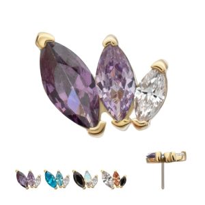 14Kt Yellow Gold Threadless "Marquise Cascade" Triple Gem Top